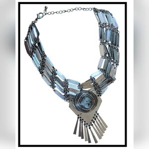 Silver Geometric Statement Necklace.